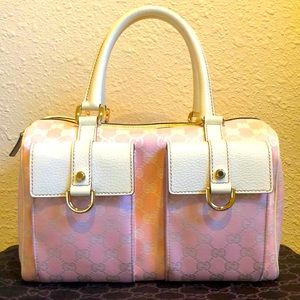 Gucci Y2K GG Monogram Supreme Abbey Boston Bag with Pockets Pink Off-white